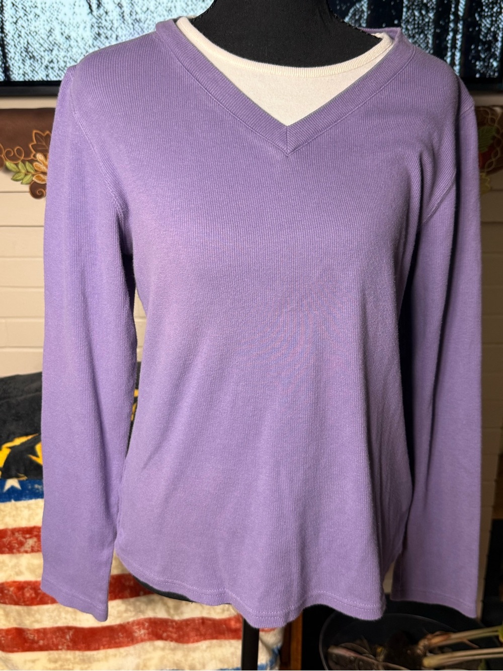 Christopher & Banks Lavender V-Neck Long Sleeve Tee